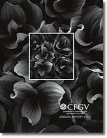 2023 Annual Report Cover in black and white depicting the CFGV logo and a close up of skunk cabbage.