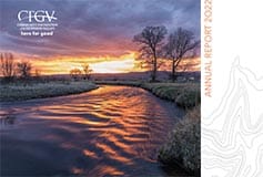 Cover of CFGV 2022 Annual Report with image of Tomichi Creek at Sunset